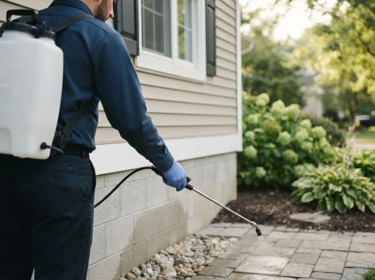 Pest control technician inspecting a home in Broken Arrow, OK